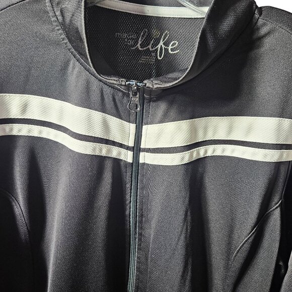 Made For Life Mens XL Black Track Jacket Polyester White Stripes - Picture 2 of 4